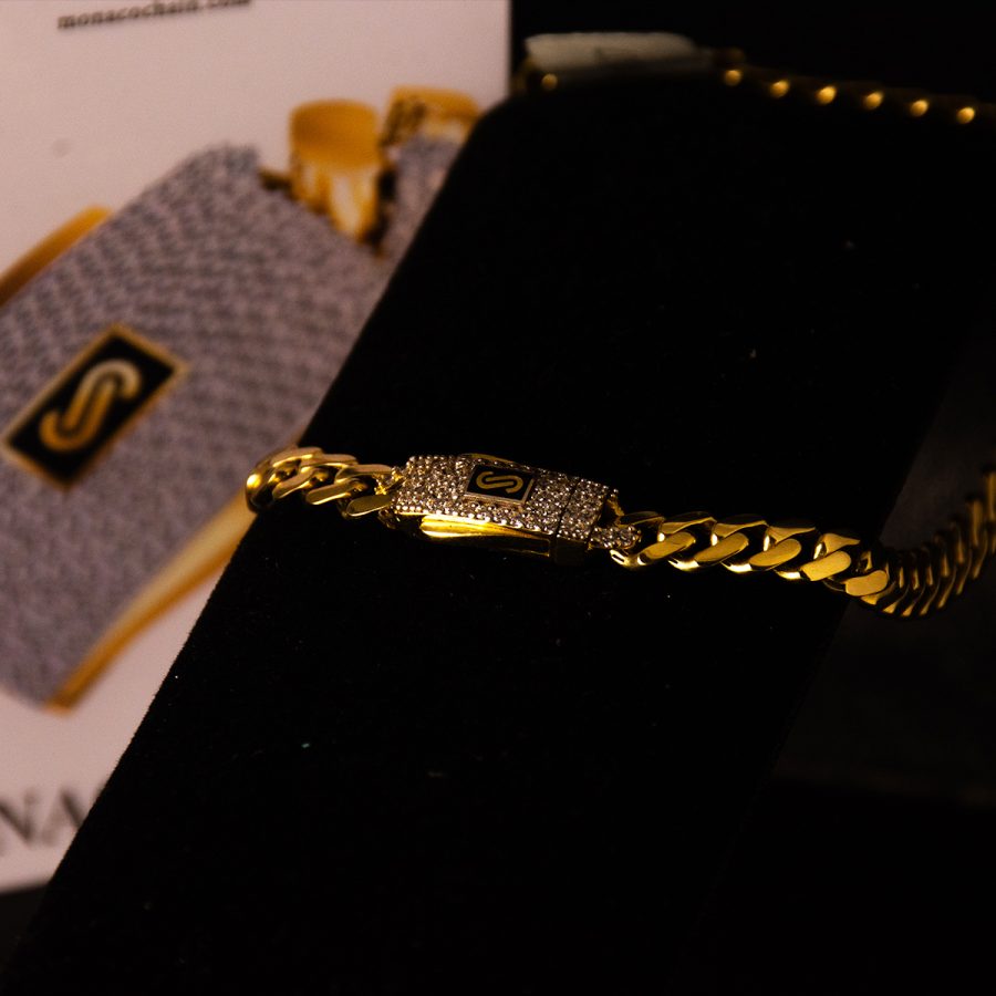 Monaco Chain Pulso Pave Blanco — pulseras en oro, vista 2