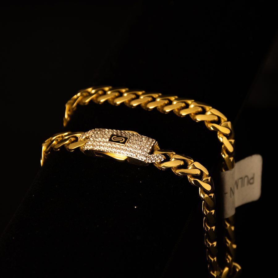 Monaco Chain Pulso Pave Blanco — pulseras en oro, vista 3
