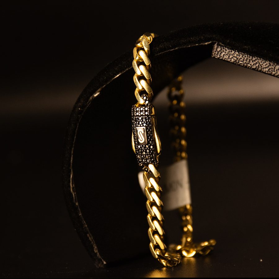 Monaco Chain Pulso Pave Negro — pulseras en oro