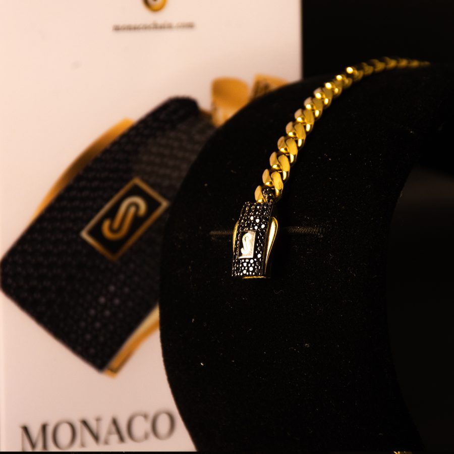 Monaco Chain Pulso Pave Negro — pulseras en oro, vista 2